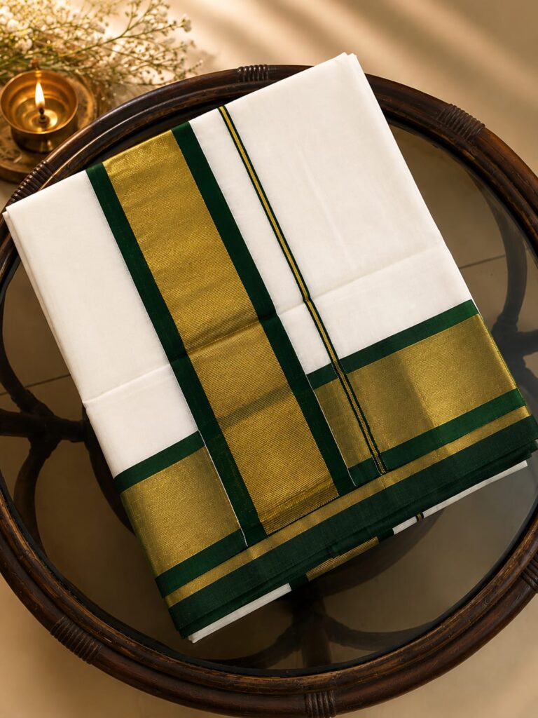 Green and Kasavu Border Saree
