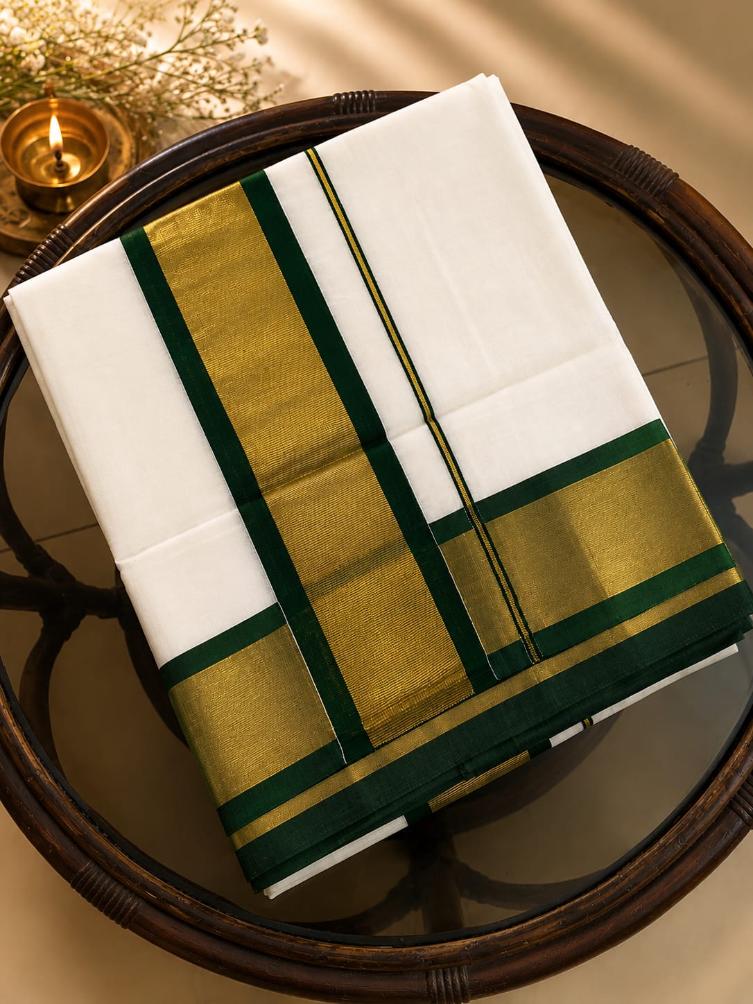 Green and Kasavu Border Saree