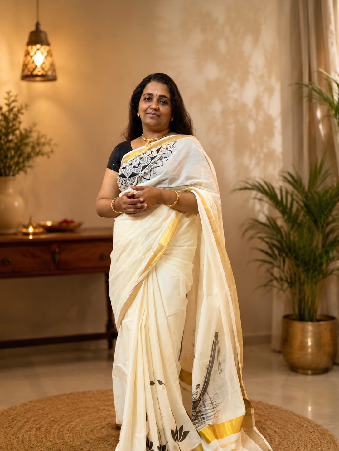 Vanchi Kasavu Saree(With Vallam Kali Print) - Image 3